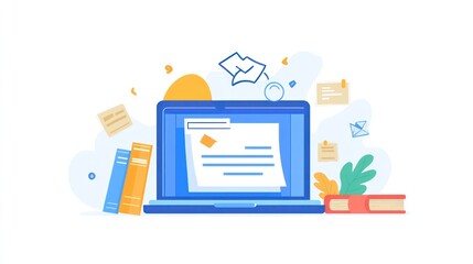 Online Education: Laptop, Books, and Notes Symbolize E-learning, Study, and Knowledge Acquisition