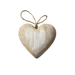 A Wooden heart With jute rope isolated png.
