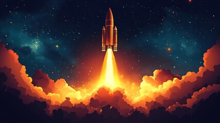 Creative vector illustration of a rocket launching into space perfect for science and technology designs