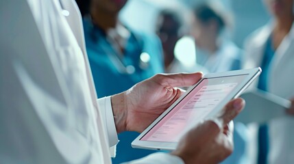 Medical team using a digital tablet in a hospital. Medical technology.