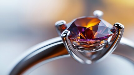 Close Up Of Shiny Silver Ring With Large Brilliant Orange Gemstone