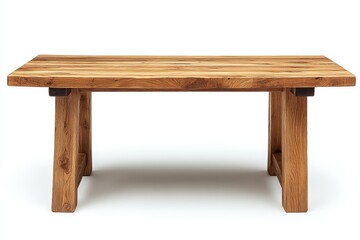 Modern Solid Oak Dining Table Isolated On White Background. Elegant Furniture Design For Contemporary Home Decor.