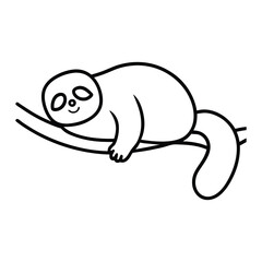 Sloth Sleeping on Tree Branch Cute and Relaxing Vector Illustration