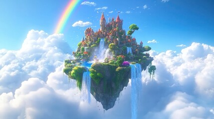 Enchanted Sky Island Castle: A Fantasy Realm Above the Clouds