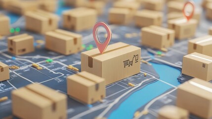 Digital map with delivery routes, symbolizing efficient e-commerce logistics.