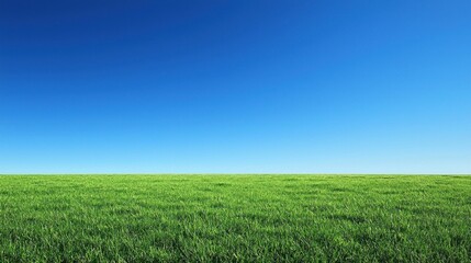 Fototapeta premium Vast Green Field Under a Clear Blue Sky: A Serene Landscape