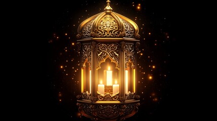 A golden lantern with intricate designs and glowing candles, symbolizing the spirit of Ramadan