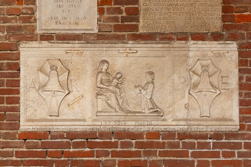 Historic artefacts in the entrance portico of the Basilica of Sant' Ambrogio, Milan