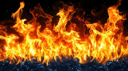 Vibrant flames dancing against a dark background, creating an intense visual contrast.