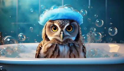 Eule in einer Badewanne