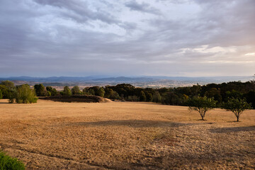 Autumn landscape with the Great Dividing Range in the distance - Barwite, Victoria, Australia