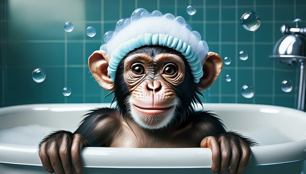 Chimpanse in einer Badewanne