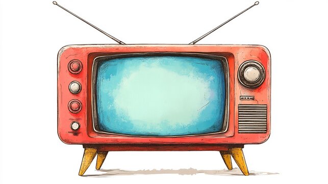 Detailed vector illustration of a retro color TV with antennas isolated on a white background ideal for nostalgic media themes