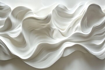 Obraz premium Minimalist abstract white background featuring 3D paper waves, creating a sense of depth and texture.