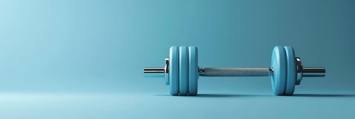 Light Blue Dumbbell on Light Blue Studio Background