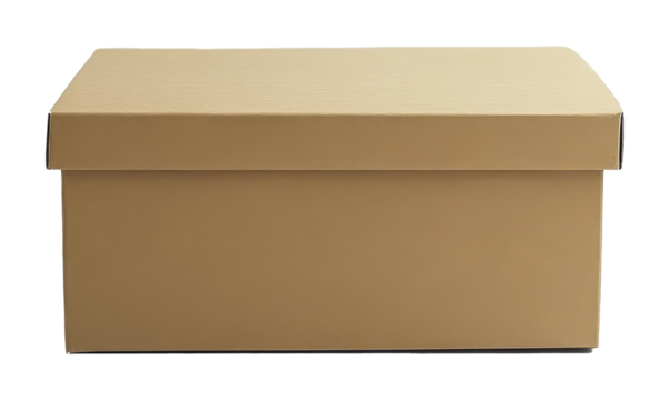 Cardboard shoe box on transparent background, storage and packaging concept