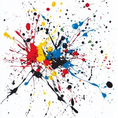 Abstract color splashes and paint drips creating dynamic visual art on white background