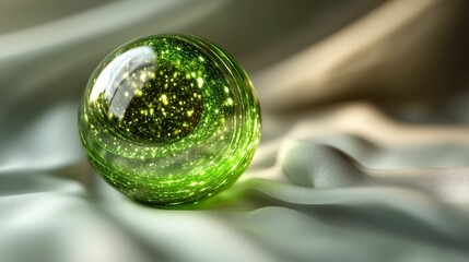 Green glass sphere swirling galaxy light