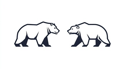 Obraz premium Two stylized polar bears facing each other, showcasing wildlife design in a minimalist style