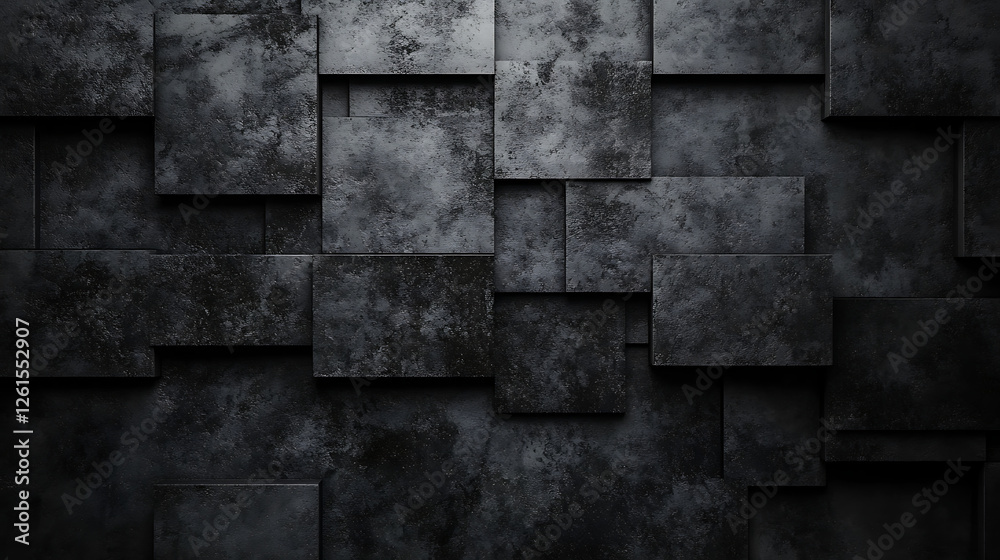 Poster abstract arrangement of grayish rectangular blocks with textured surfaces and varied shadowing depth