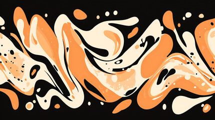 Naklejka premium Abstract Art Swirls in Light Orange and Cream Tones with Dark Spots Pattern Backdrop