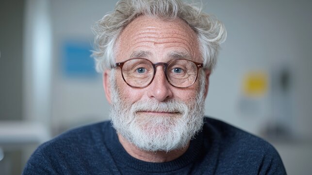 Senior man portrait in office setting. Possible use Stock photo for articles on aging, leadership, or office life