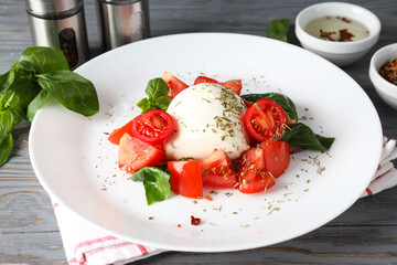 Salad Caprese, concept of tasty and delicious food
