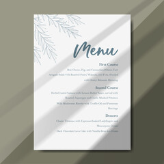 Botanical wedding menu with minimalist and elegant typography. Perfect for receptions, anniversary, dinners, birthday party and formal gatherings. Printable menu design with size 5"x7"