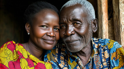 Caring Daughter Assisting Elderly Father with Knee Pain in African Village.
