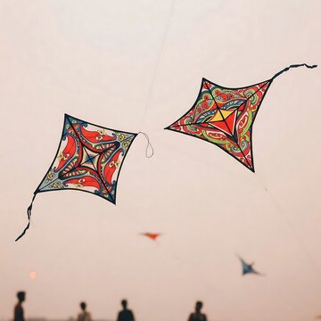  two kites entangled mid-air, with strings taut , kite fighting, kites, strings, close-up, sports, mid-air, action, dynamic, game, competition, athletic, motion blur, focus, high detail, vibrant, inte