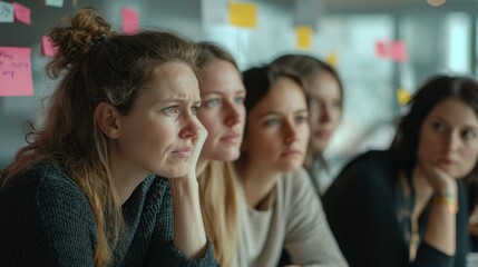 Obraz premium Women thinking during a brainstorming session, fostering an environment of support and inspiration