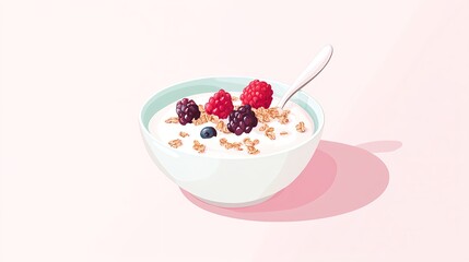 Delicious Bowl of Yogurt with Fresh Berries and Granola Topping