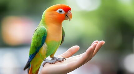 	Parrot mimicking human behavior on perch, showcasing advanced animal imitation abilities.
