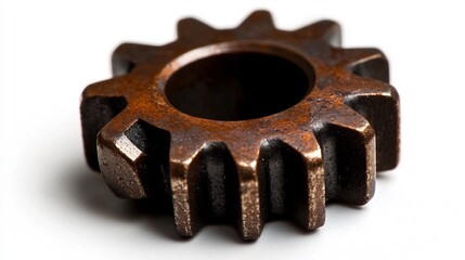 Detailed Bronze Gear Isolated on White Background with Textured Surface