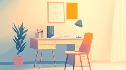 Bright and Minimalist Home Office with Stylish Desk and Chair