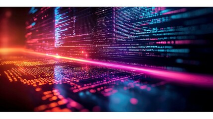 Abstract Digital Code: Neon Lines and Glowing Data Streams in Cyberspace