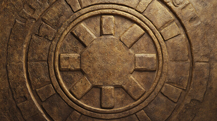 Fototapeta premium Ancient Carved Stone Emblem With Radial Design Mystical Symbol Texture Detailed Artifact Cultural
