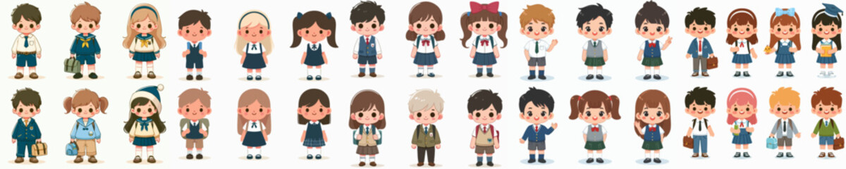 vector of children wearing school uniforms