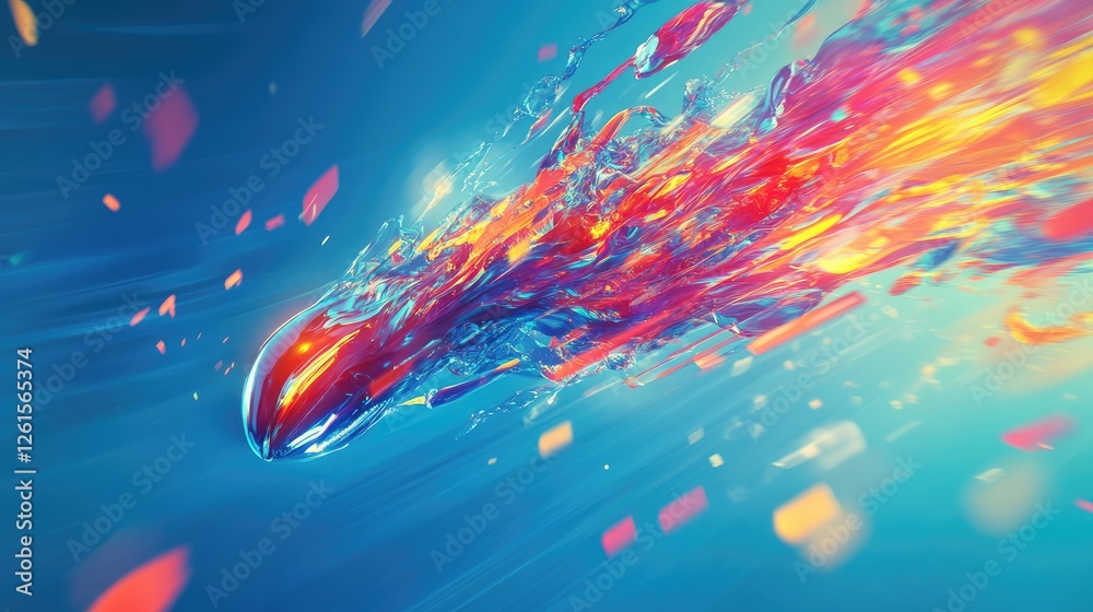 Aufkleber a blend of vibrant colors racing across a smooth blue backdrop, visually illustrating high-speed mot
