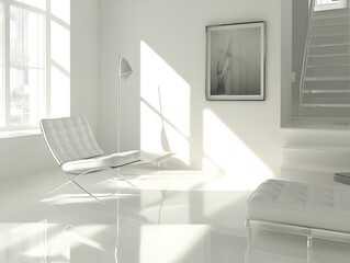 bright modern office with white walls and minimalist furniture