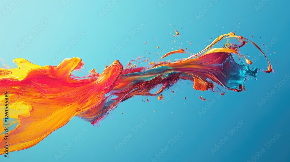 Poster a burst of vibrant colors racing across a peaceful blue background, visually conveying high-speed mo