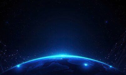 Obraz premium Digital Earth, network connecting global system, space, light trails