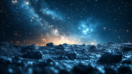 Fototapeta premium Meteorite fragments on rocky terrain, symbolizing cosmic exploration and scientific discovery. 