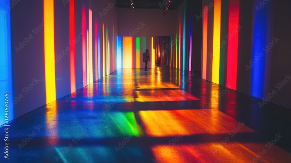 Aufkleber a dark room with rainbow lights casting brilliant colors and dramatic shadows, creating an intriguin