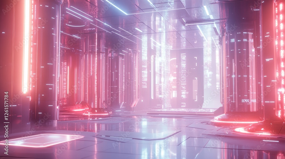 Aufkleber A digital environment filled with glowing lights and data bars, visualizing dynamic data movement in a futuristic, tech-inspired scene
