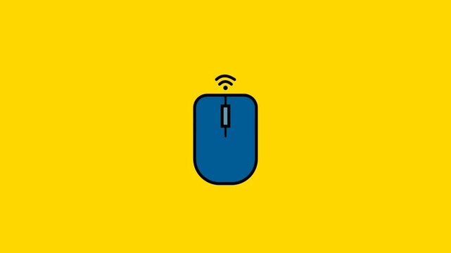 animated icon of a Bluetooth computer mouse on a yellow background. simple and modern animation of a wireless mouse with a signal icon. mouse wireless animation for your tech design