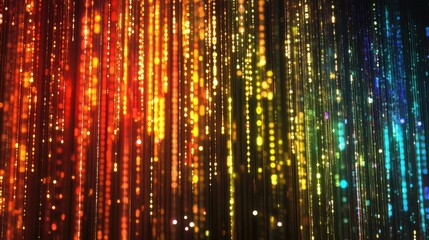 A futuristic digital background with colorful light streaks and binary code, illustrating data transfer and the technology concept in a creative design