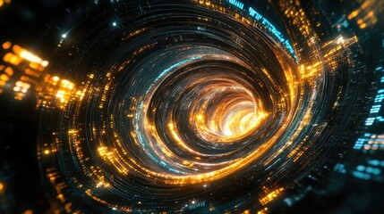 A futuristic digital world with swirling lines of data interspersed with glowing tech communication icons, creating a sense of tech flow and connectivity