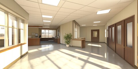 Obraz premium open office space with neutral tones and bright windows