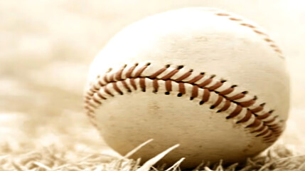 Baseballs Red Stitching Detail Presented on Field Grass Background Sporting Equipment Close Up